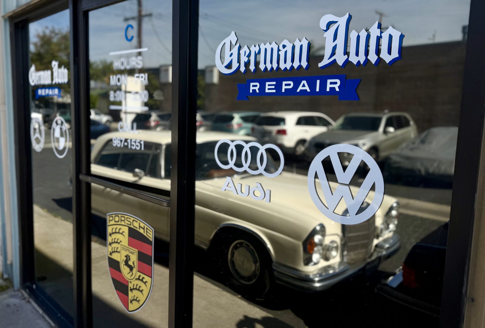 Front entrance of German Auto Repair's family-owned shop in Goleta, serving Santa Barbara since 1986